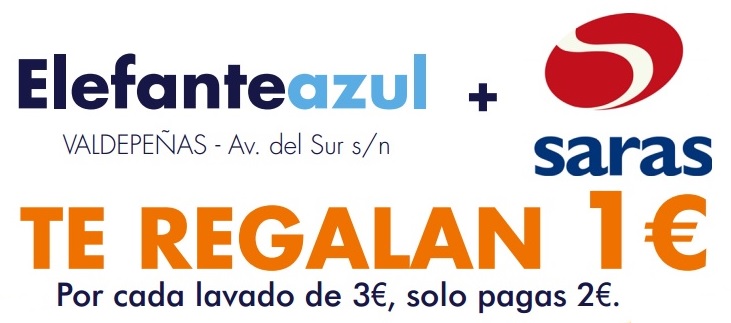 Saras Energía de Valdepeñas te regala 1€ de lavado en Elefante Azul Valdepeñas