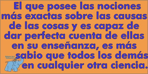 El que posee las nociones más exactas sobre las causas de las cosas y es capaz de dar perfecta cuenta de ellas en su enseñanza, es más sabio que todos los demás en cualquier otra ciencia. 