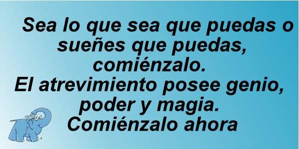 Sea lo que sea que puedas, comiénzalo. El atrevimiento posee ingenio, poder y magia. Comiénzalo ahora
